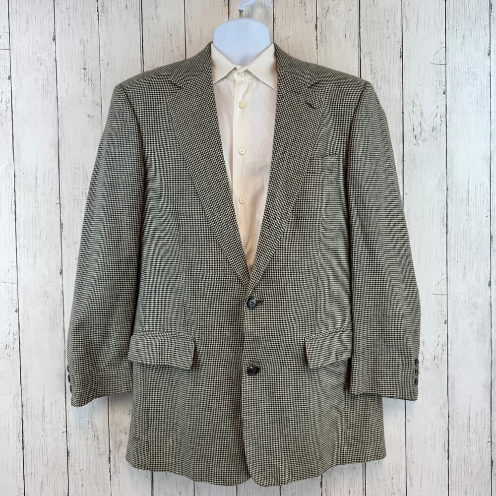 VTG Brooks Brothers Black White Houndstooth 2-Button Sport Coat Blazer Size 41L